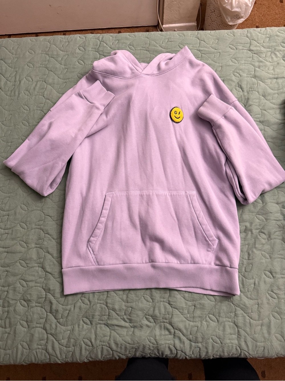 Hollister Lilac Short-Sleeve Hoodie with Yellow Smile Patch
